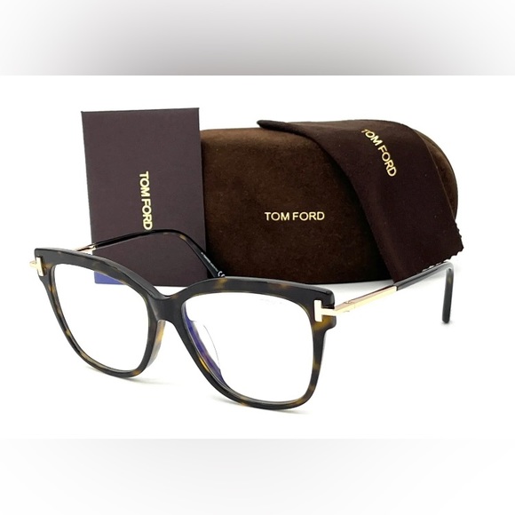 New Authentic- Tom Ford FT5704-B 052 Dark Havana / Blue Block  54mm Eyeglasses - Picture 2 of 6